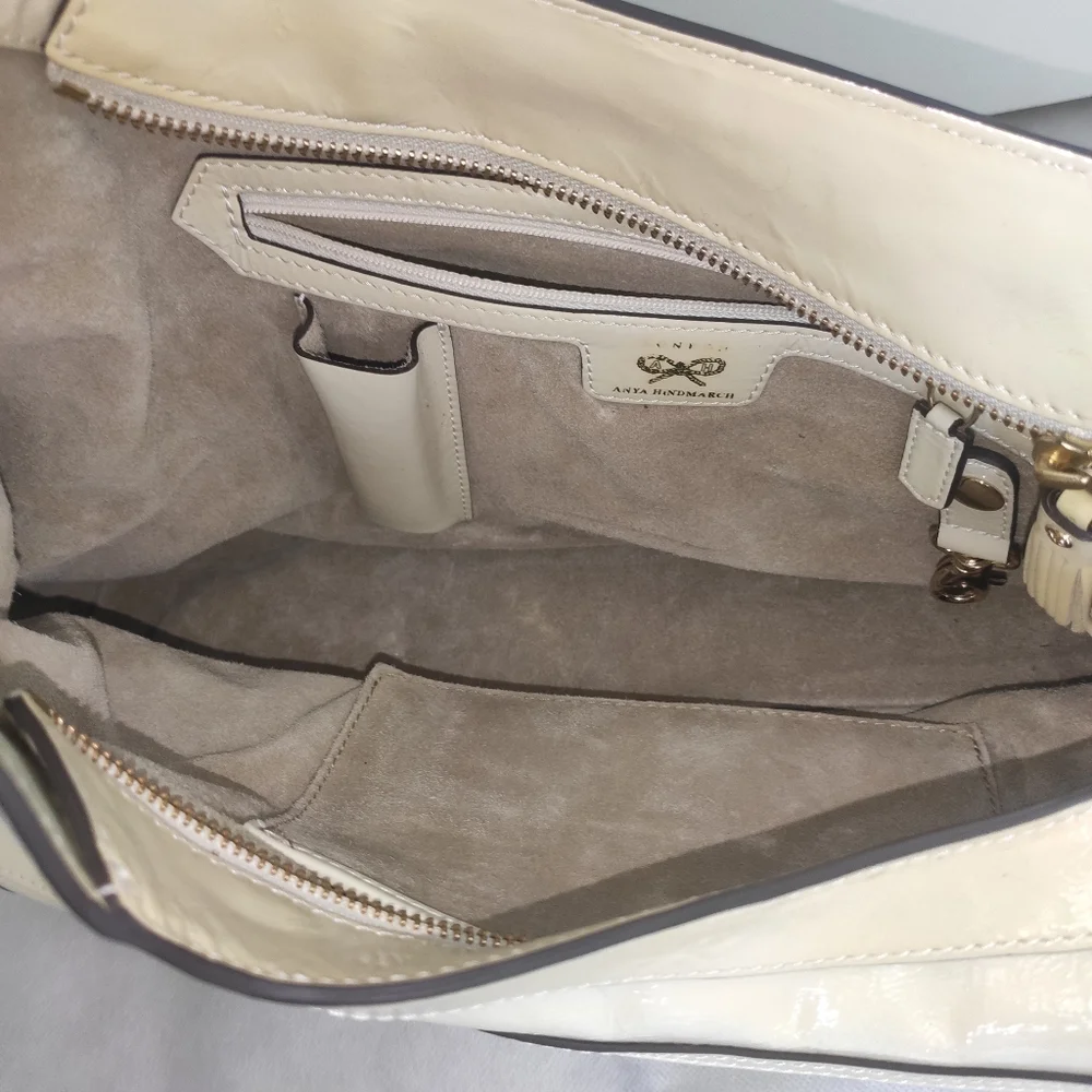 Anya Hindmarch Ivory Patent Leather Lautner Hobo